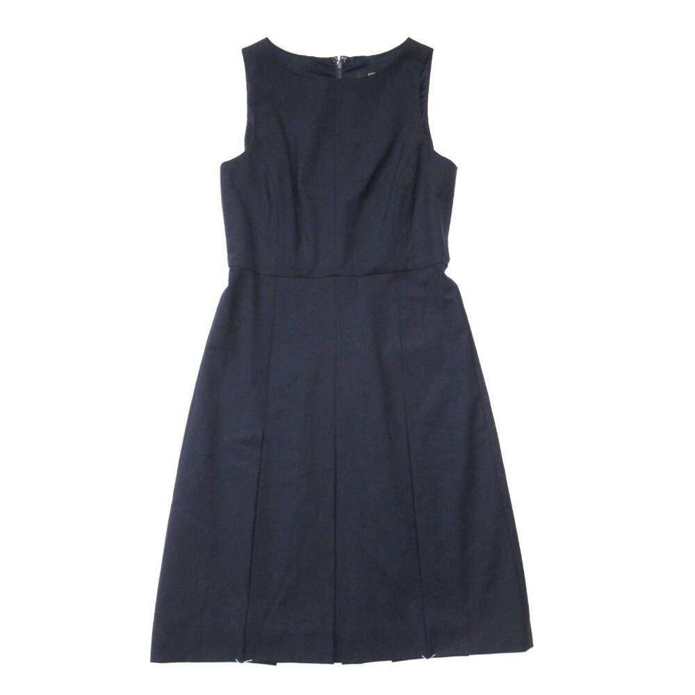 NWT J.Crew Sleeveless Pleated A-line in Navy Two-way Stretch Wool Dress 2